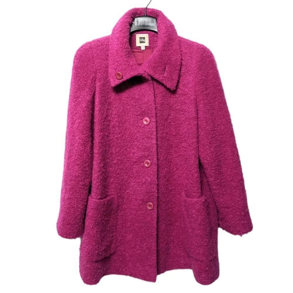 LILLY Pink Wool Fuzzy Funnel Neck Coat S